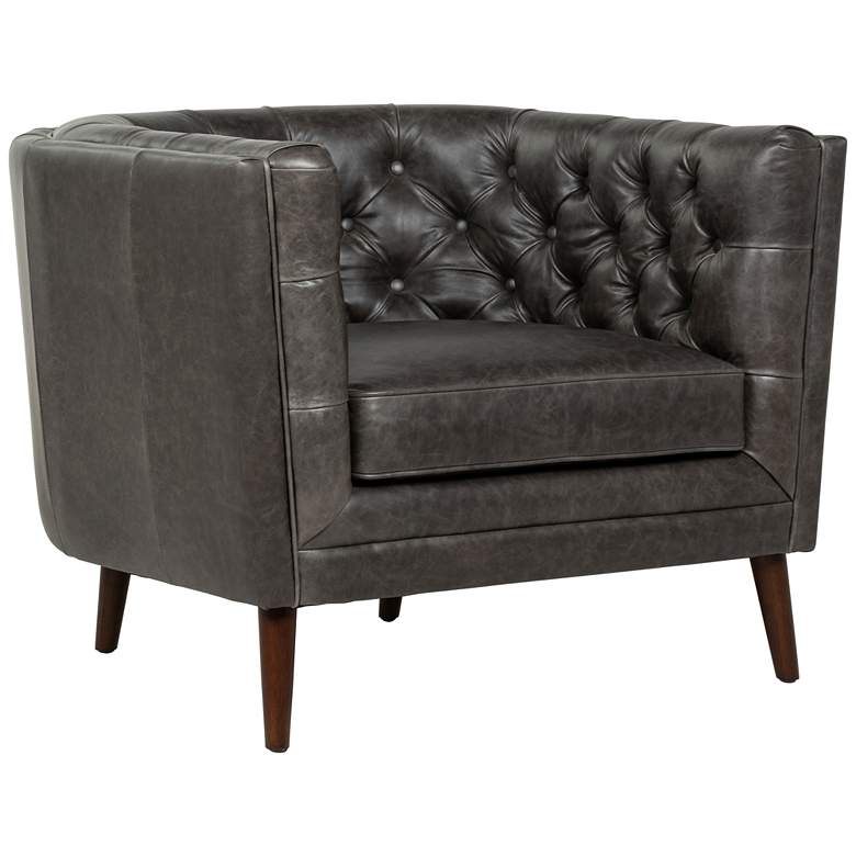 Image 1 Belair Mid-Century Chaps Ebony Leather and Parawood Chair