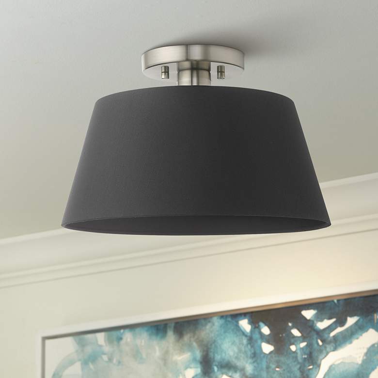 Image 1 Belclaire 13 inch Wide Brushed Nickel and Black Shade Ceiling Light