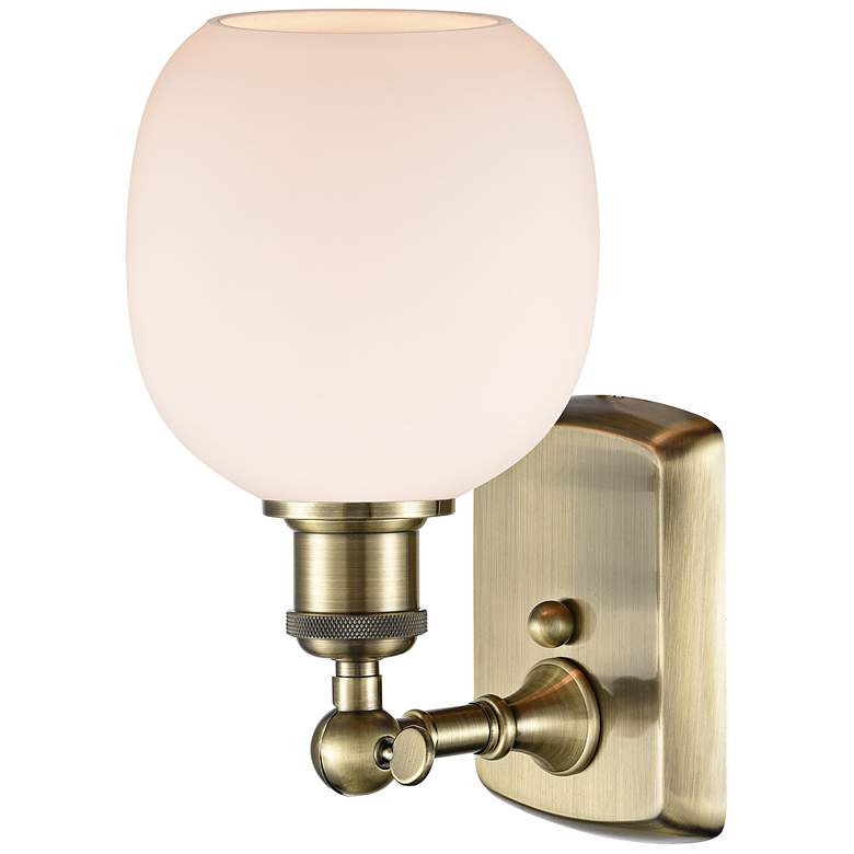 Image 3 Belfast 11" High Antique Brass Sconce w/ Matte White Shade more views