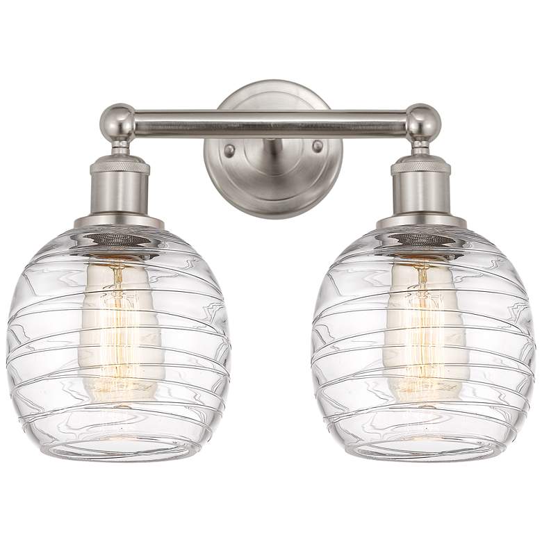 Image 1 Belfast 15" 2-Light Brushed Satin Nickel Bath Light w/ Deco Swirl Shad