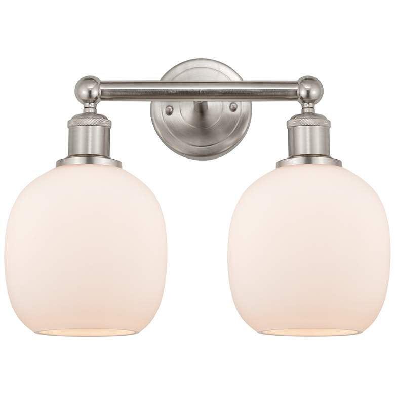 Image 1 Belfast 15" 2-Light Brushed Satin Nickel Bath Light w/ Matte White Sha