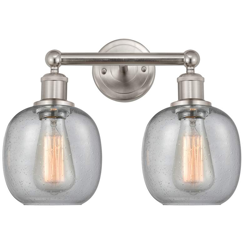 Image 1 Belfast 15" 2-Light Brushed Satin Nickel Bath Light w/ Seedy Shade