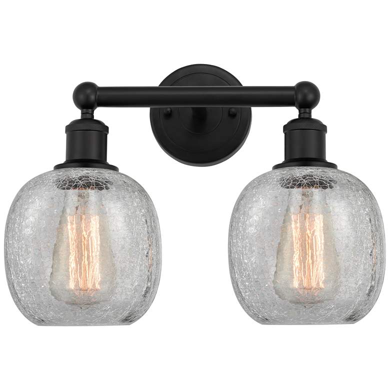 Image 1 Belfast 15" 2-Light Matte Black Bath Light w/ Clear Crackle Shade