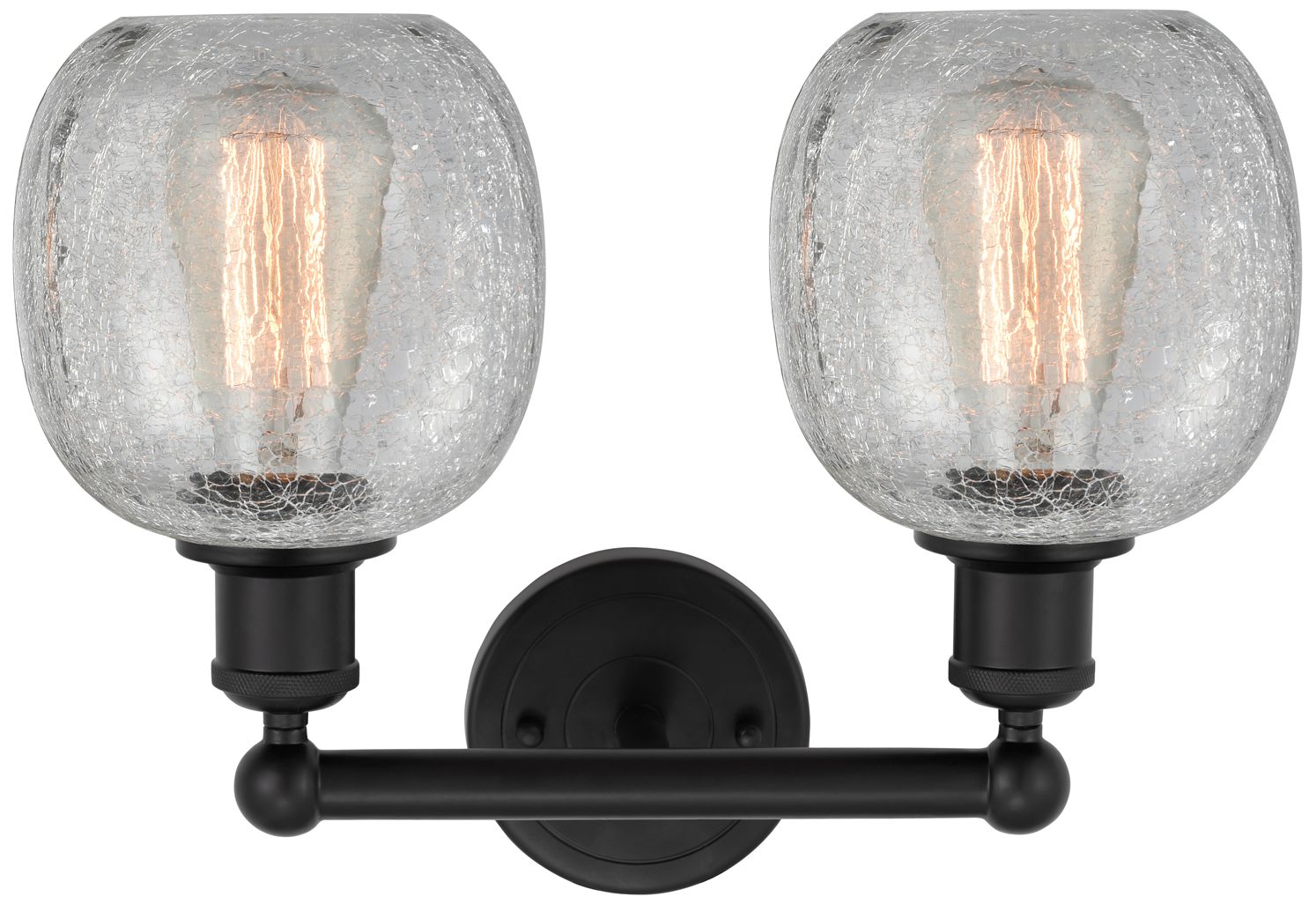 Image 2 Belfast 15" 2-Light Matte Black Bath Light w/ Clear Crackle Shade more views