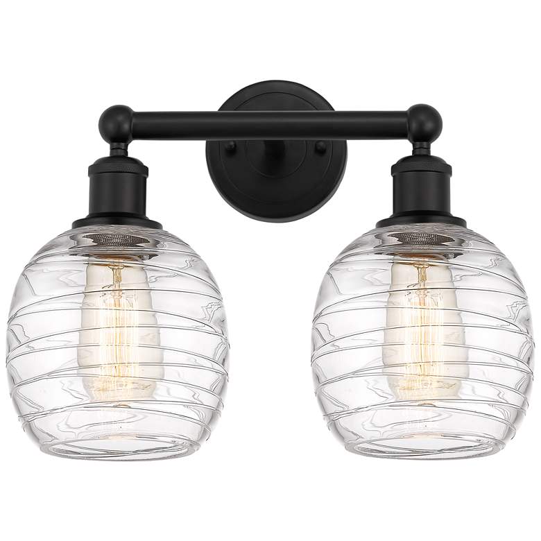Image 1 Belfast 15" 2-Light Matte Black Bath Light w/ Deco Swirl Shade