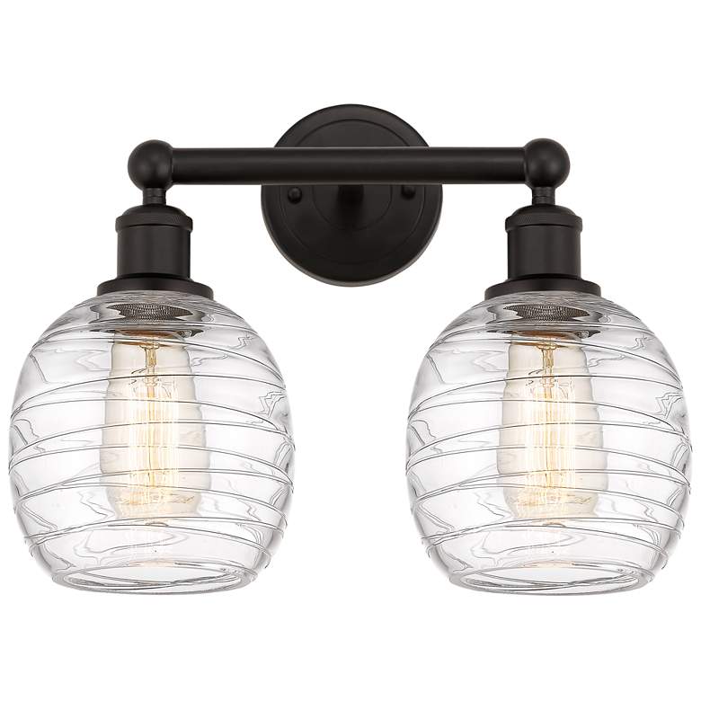 Image 1 Belfast 15" 2-Light Oil Rubbed Bronze Bath Light w/ Deco Swirl Shade