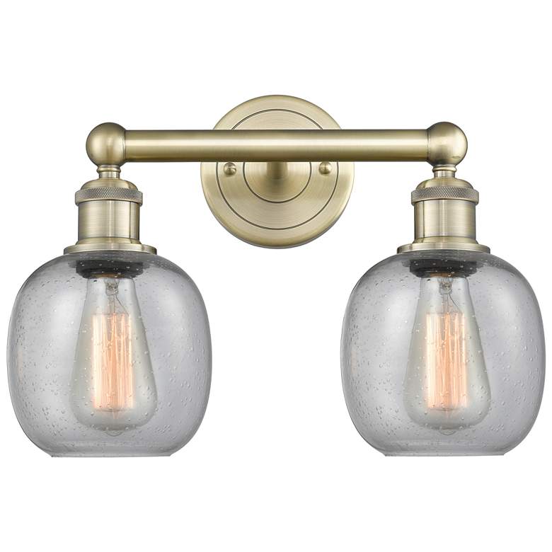 Image 1 Belfast 15" Wide 2 Light Antique Brass Bath Vanity Light With Seedy Sh