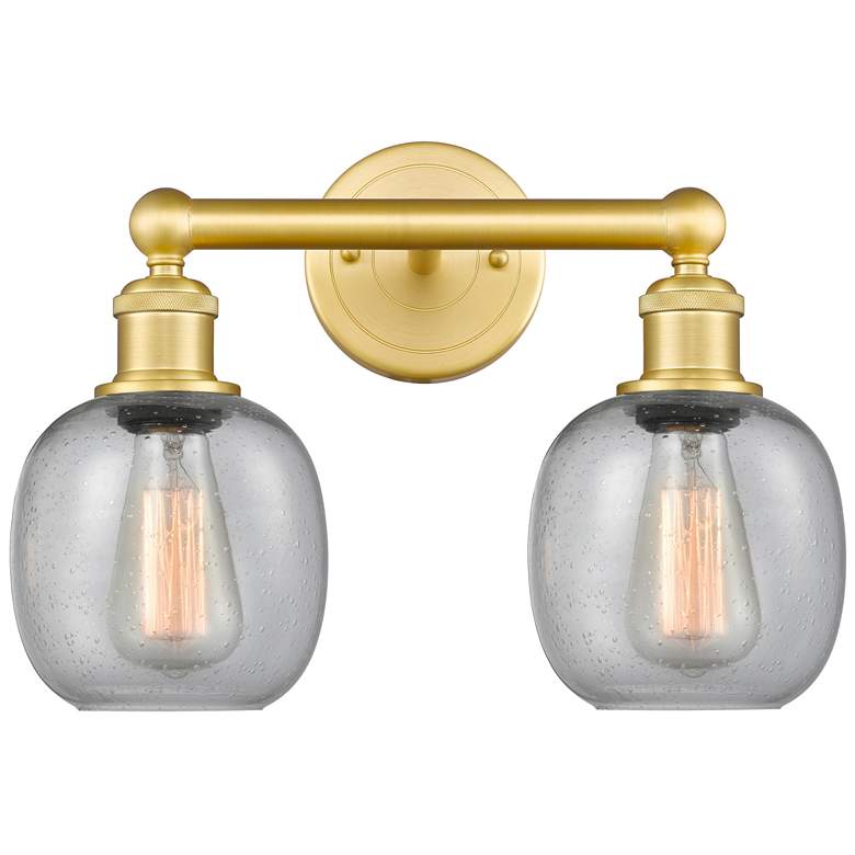 Image 1 Belfast 15" Wide 2 Light Satin Gold Bath Vanity Light With Seedy Shade