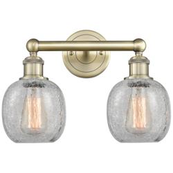 Belfast 15"W 2 Light Antique Brass Bath Light With Clear Crackle Shade