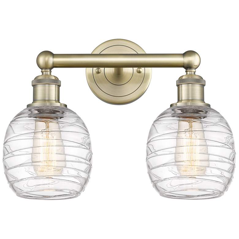 Image 1 Belfast 15"W 2 Light Antique Brass Bath Vanity Light With Deco Swirl S