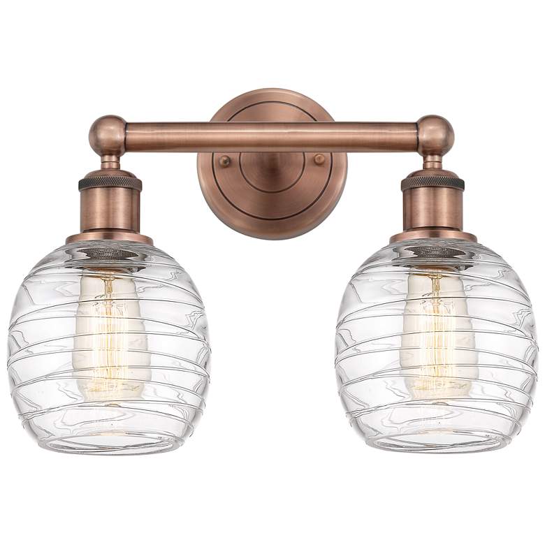 Image 1 Belfast 15"W 2 Light Antique Copper Bath Vanity Light With Deco Swirl