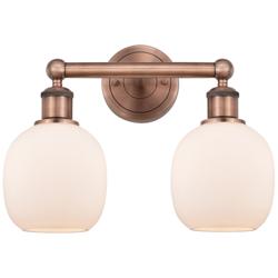 Belfast 15&quot;W 2 Light Antique Copper Bath Vanity Light With White Shade