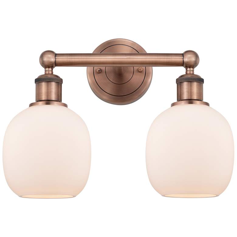 Image 1 Belfast 15"W 2 Light Antique Copper Bath Vanity Light With White Shade
