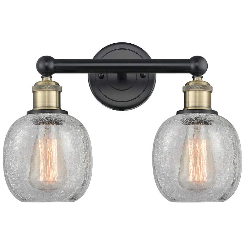 Image 1 Belfast 15"W 2 Light Black Antique Brass Bath Light With Crackle Shade