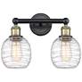 Belfast 15"W 2 Light Black Antique Brass Bath Light With Deco Swirl Sh