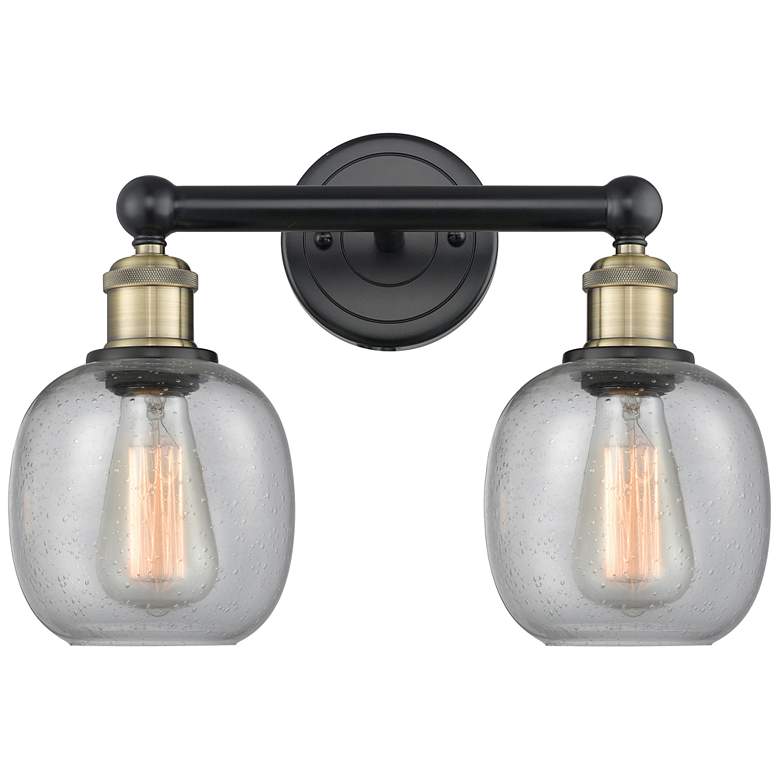 Image 1 Belfast 15"W 2 Light Black Antique Brass Bath Vanity Light With Seedy