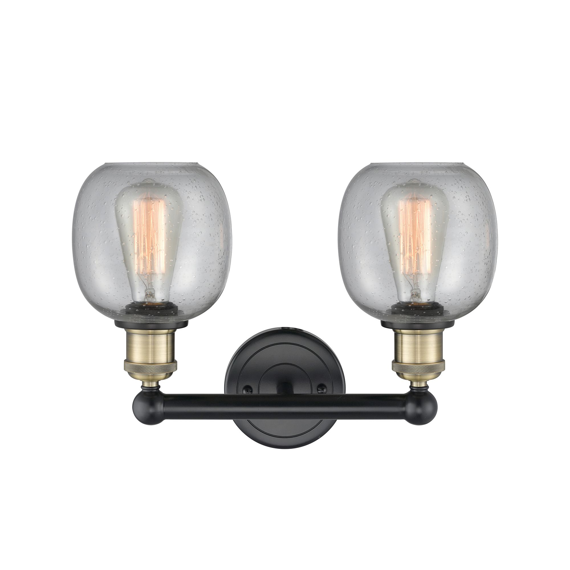 Image 2 Belfast 15"W 2 Light Black Antique Brass Bath Vanity Light With Seedy  more views