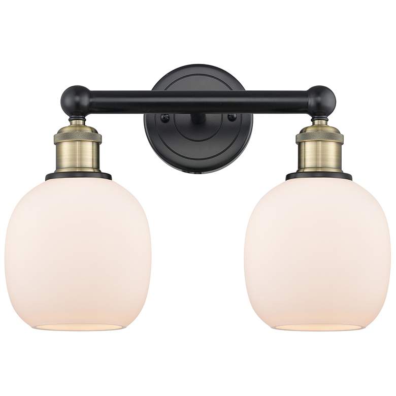 Image 1 Belfast 15"W 2 Light Black Antique Brass Bath Vanity Light With White