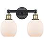 Belfast 15"W 2 Light Black Antique Brass Bath Vanity Light With White