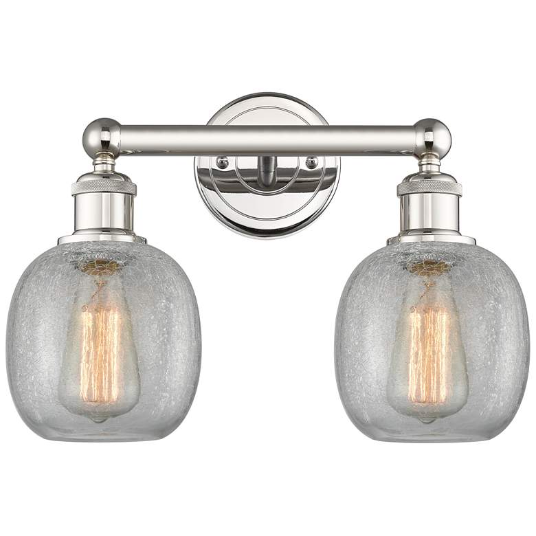 Image 1 Belfast 15"W 2 Light Polished Nickel Bath Light With Clear Crackle Sha