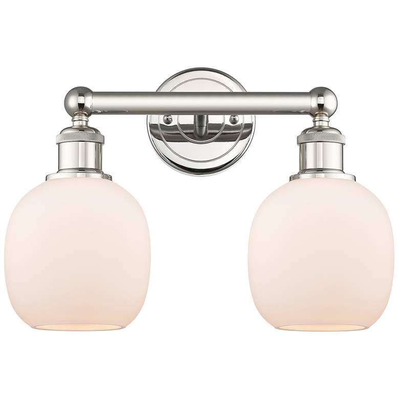Image 1 Belfast 15"W 2 Light Polished Nickel Bath Vanity Light With White Shad