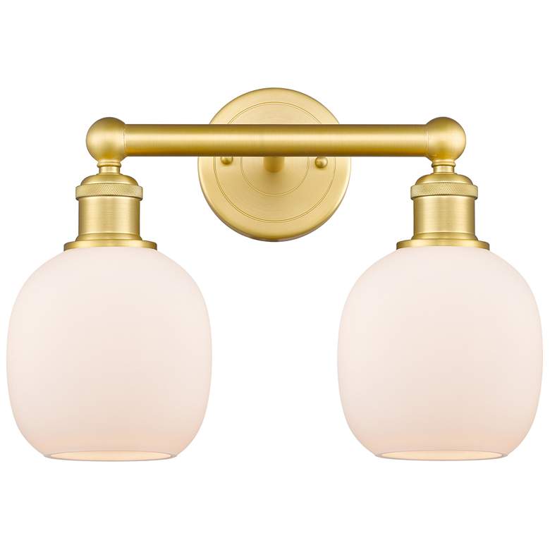 Image 1 Belfast 15"W 2 Light Satin Gold Bath Vanity Light With Matte White Sha