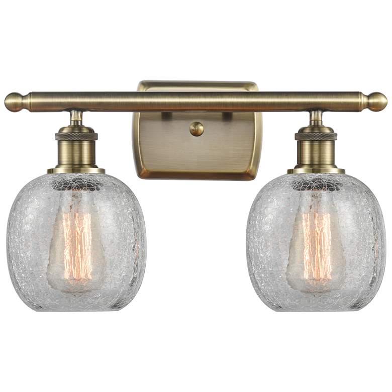 Image 1 Belfast 16" 2-Light Antique Brass Bath Light w/ Clear Crackle Shade