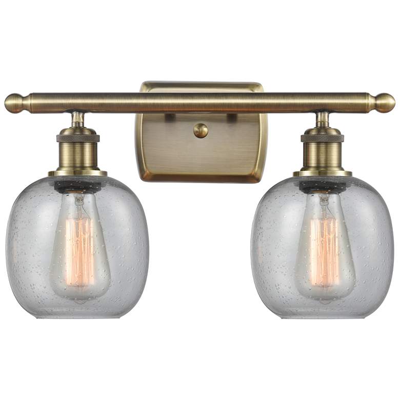 Image 1 Belfast 16" 2-Light Antique Brass Bath Light w/ Seedy Shade