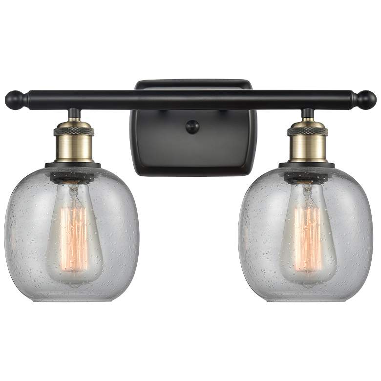Image 1 Belfast 16" 2-Light Black Antique Brass Bath Light w/ Seedy Shade