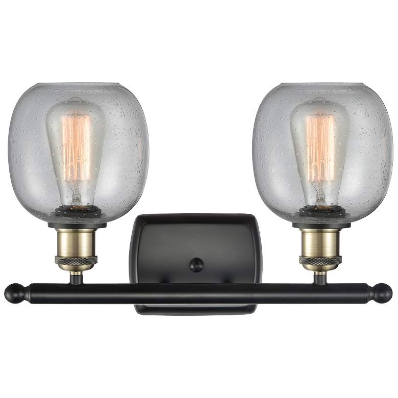 Image 2 Belfast 16" 2-Light Black Antique Brass Bath Light w/ Seedy Shade more views