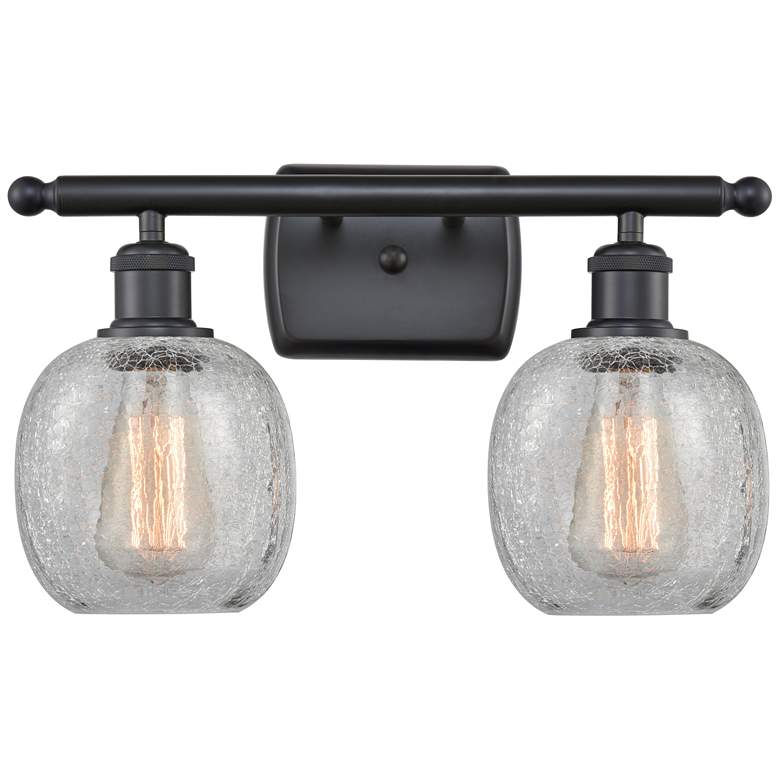 Image 1 Belfast 16" 2-Light Matte Black Bath Light w/ Clear Crackle Shade