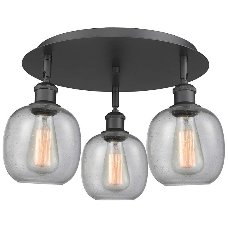 Image 1 Belfast 17.75" Wide 3 Light Matte Black Flush Mount With Seedy Glass S