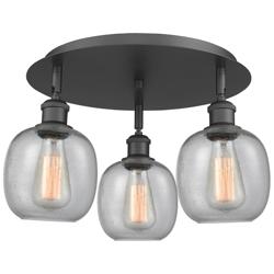Belfast 17.75" Wide 3 Light Matte Black Flush Mount With Seedy Glass S