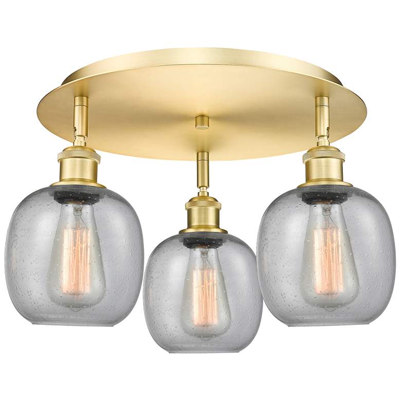 Image 1 Belfast 17.75" Wide 3 Light Satin Gold Flush Mount With Seedy Glass Sh