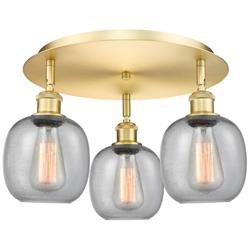 Belfast 17.75&quot; Wide 3 Light Satin Gold Flush Mount With Seedy Glass Sh