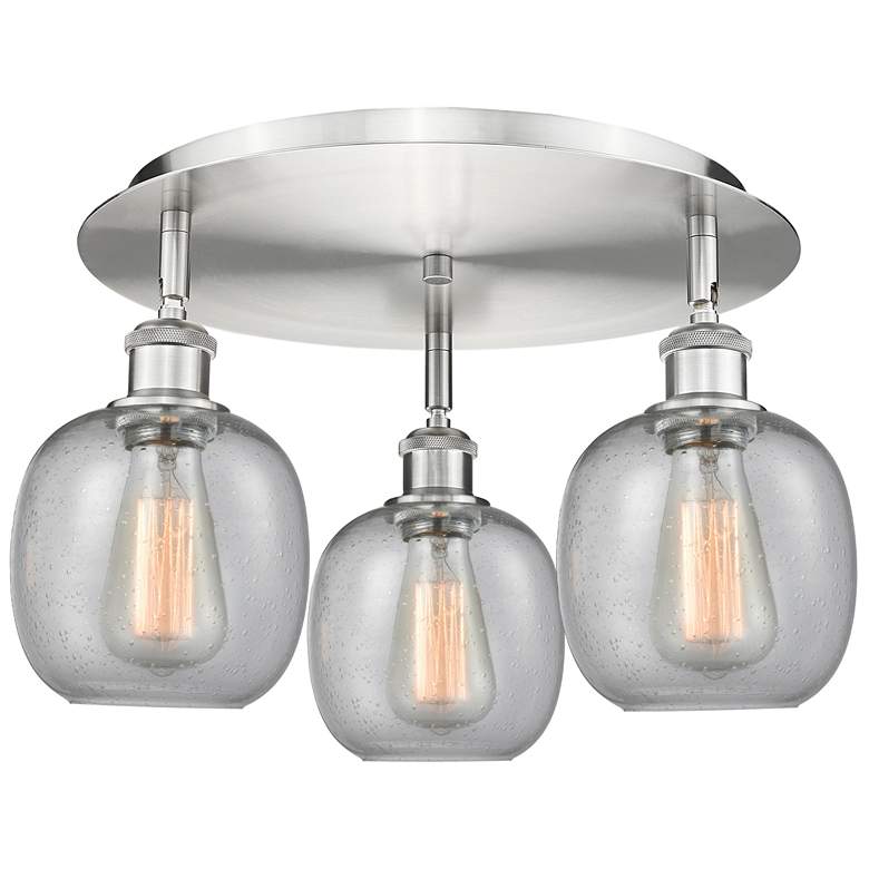 Image 1 Belfast 17.75" Wide 3 Light Satin Nickel Flush Mount With Seedy Glass