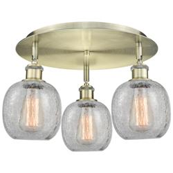 Belfast 17.75"W 3 Light Antique Brass Flush Mount w/ Crackle Glass Sha