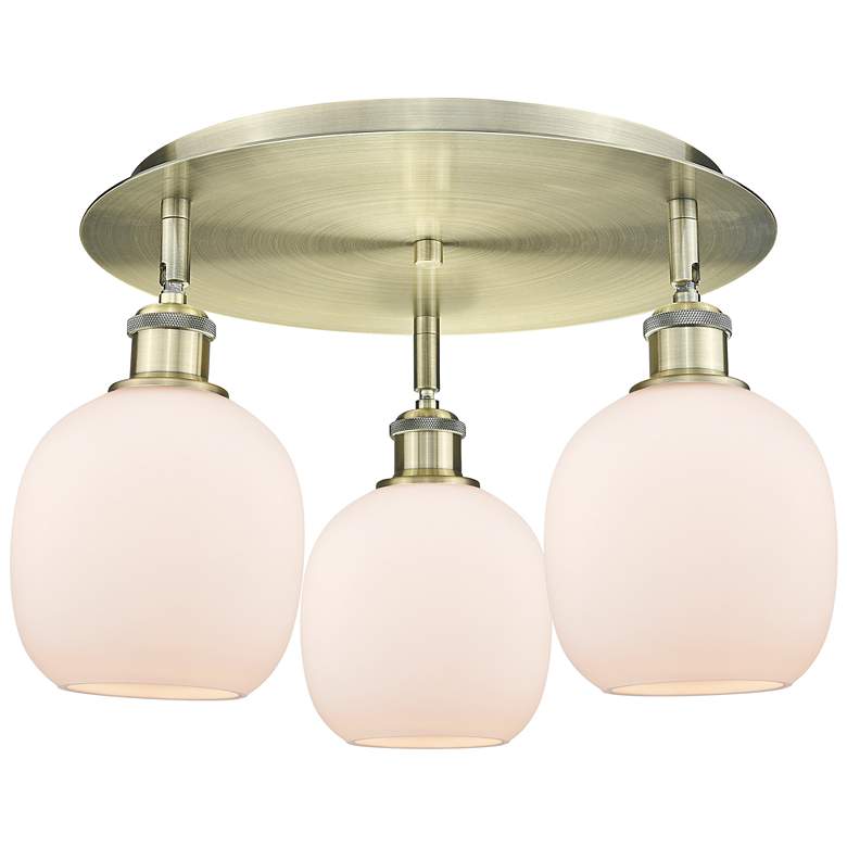 Image 1 Belfast 17.75"W 3 Light Antique Brass Flush Mount w/ White Shade
