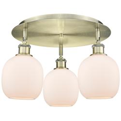 Belfast 17.75"W 3 Light Antique Brass Flush Mount w/ White Shade