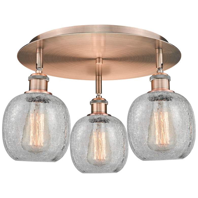 Image 1 Belfast 17.75"W 3 Light Antique Copper Flush Mount w/ Crackle Glass Sh