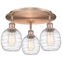 Belfast 17.75"W 3 Light Antique Copper Flush Mount w/ Deco Swirl Shade
