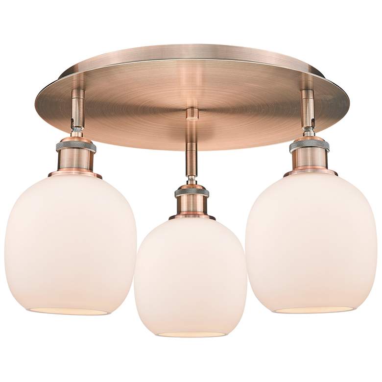 Image 1 Belfast 17.75"W 3 Light Antique Copper Flush Mount w/ White Shade