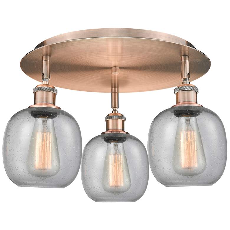 Image 1 Belfast 17.75"W 3 Light Antique Copper Flush Mount With Seedy Glass Sh