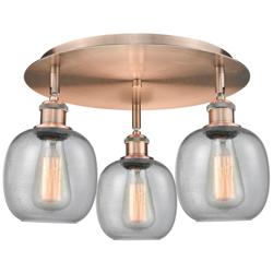 Belfast 17.75"W 3 Light Antique Copper Flush Mount With Seedy Glass Sh