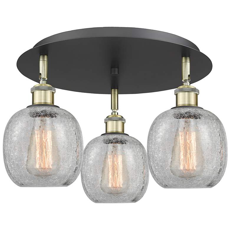 Image 1 Belfast 17.75"W 3 Light Black Antique Brass Flush Mount w/ Crackle Sha