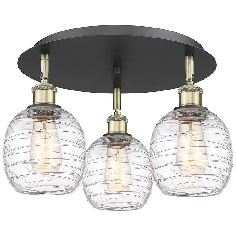 Image 1 Belfast 17.75"W 3 Light Black Antique Brass Flush Mount w/ Deco Swirl