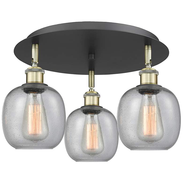 Image 1 Belfast 17.75"W 3 Light Black Antique Brass Flush Mount w/ Seedy Shade