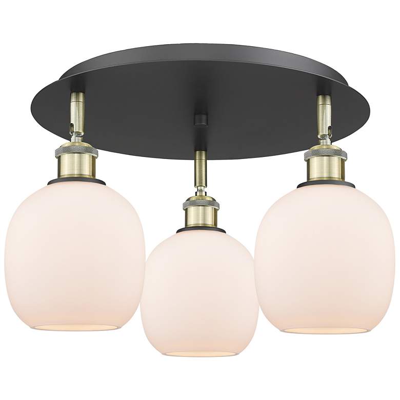 Image 1 Belfast 17.75"W 3 Light Black Antique Brass Flush Mount w/ White Shade