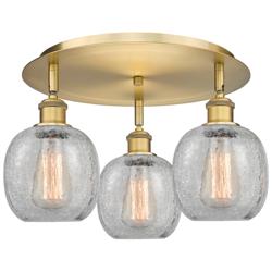 Belfast 17.75"W 3 Light Brushed Brass Flush Mount w/ Crackle Glass Sha
