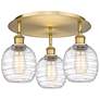 Belfast 17.75"W 3 Light Brushed Brass Flush Mount w/ Deco Swirl Glass